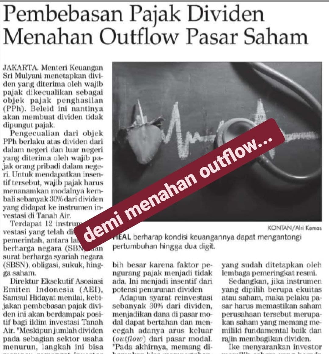 Pembebasan Pajak Dividen Menahan Outflow Pasar Saham